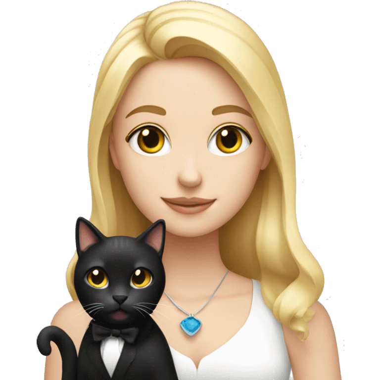 Blonde girl holding tuxedo cat emoji