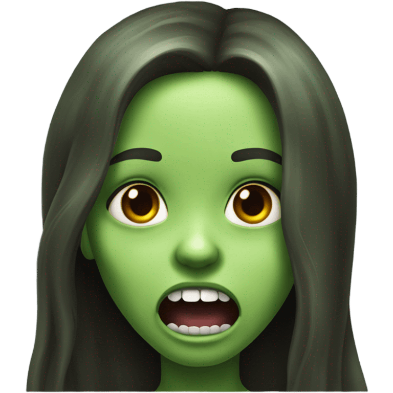 Green Zombie brunette long hair girl with mouth open horror  emoji