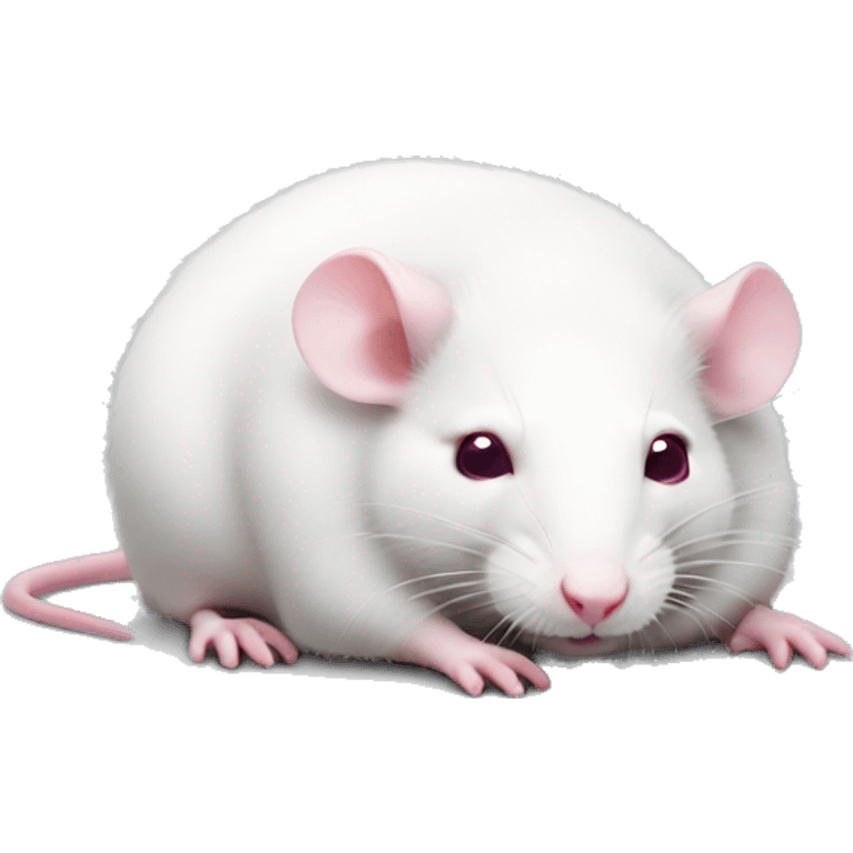 Realistic fat white rat with pink eyes sad face lying down emoji