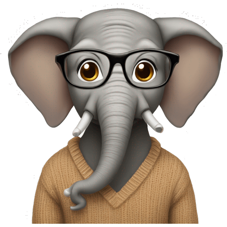 Elephant wearing brown sweater and glasses emoji