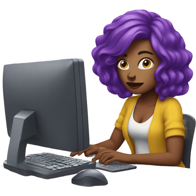 purple hair woman work on computer emoji