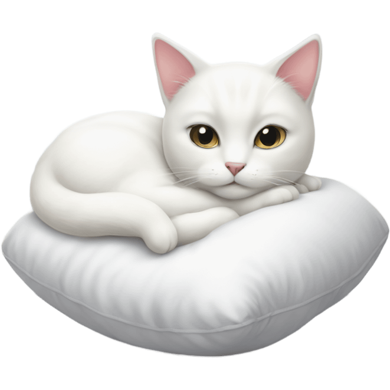 White cat snuggling pillows emoji