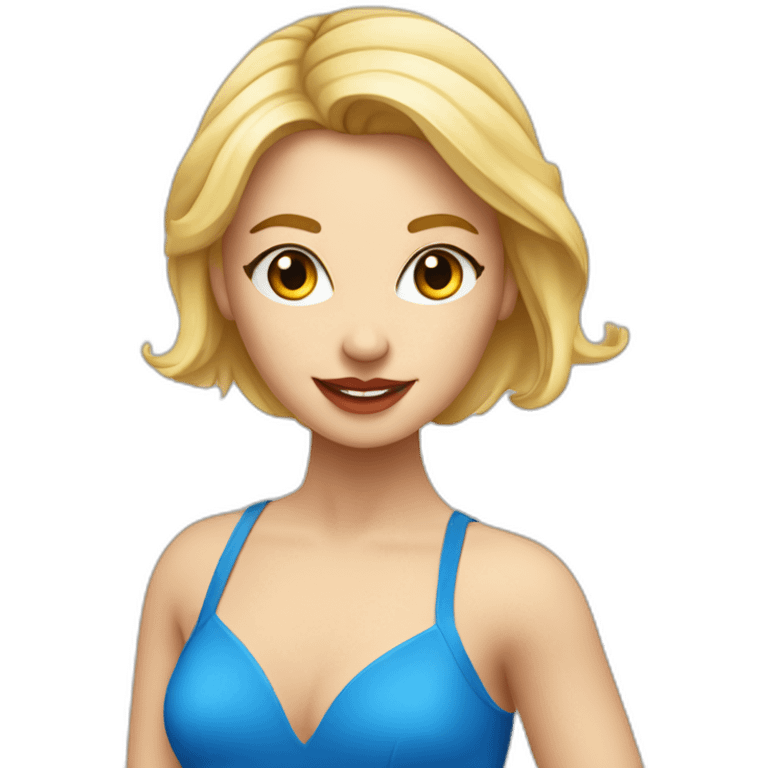 Danseuse de contemporain blonde aux yeux bleu avec un justaucorps rouge emoji