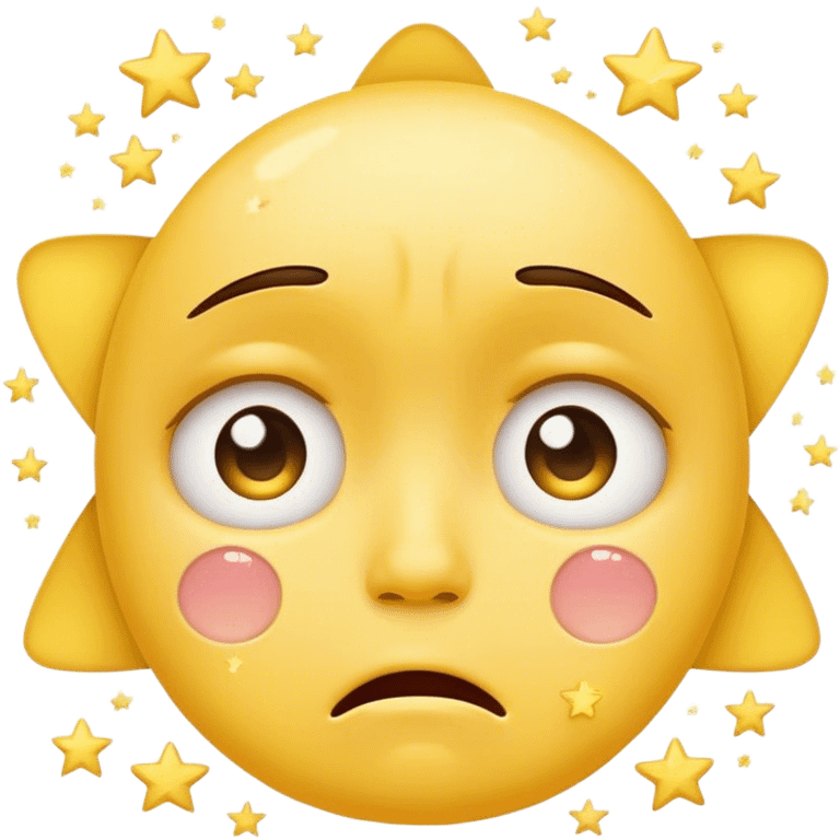 yellow face with stars surrounding it crying with cute eyes emoji