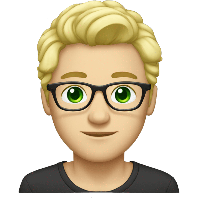 male, nose-piercing, cold blond hair, glasses, green eyes, black-t-shirt emoji