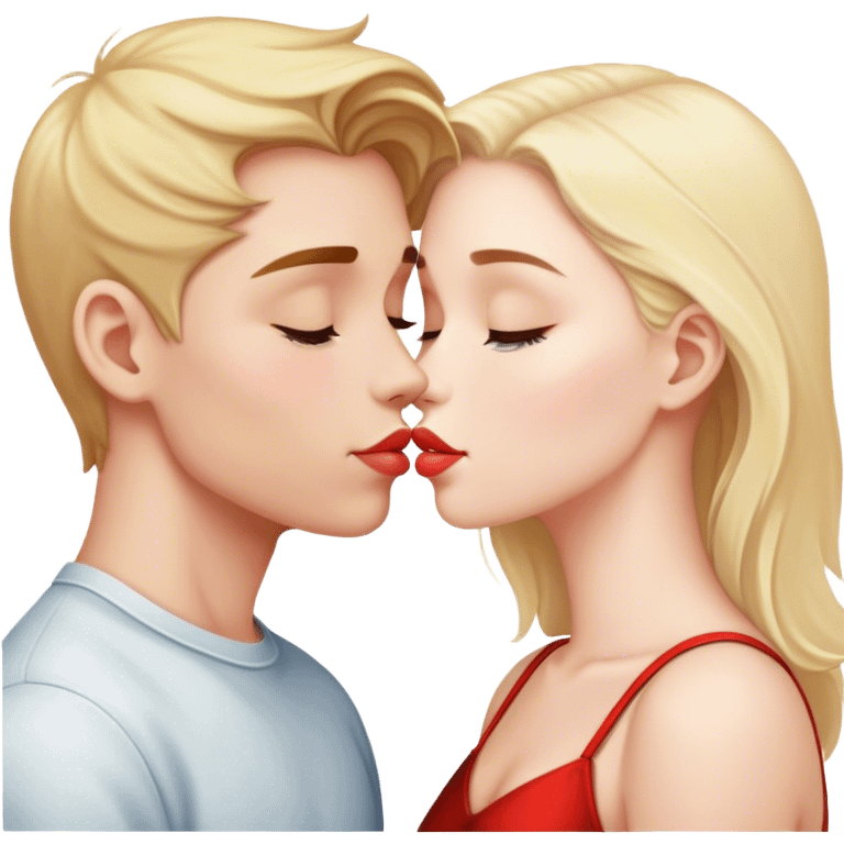 A beautiful white couple boy and girl kiss on the lips emoji