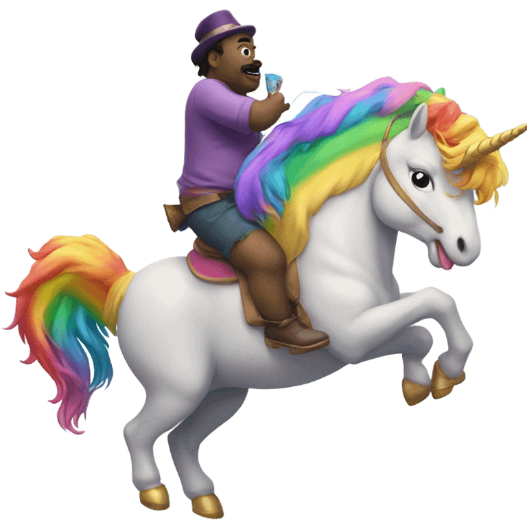 Big fat uncle Willy on a unicorn sucking in rainbows emoji