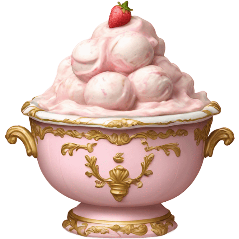 highly detailed vintage pale pink rococo bowl with ice cream emoji