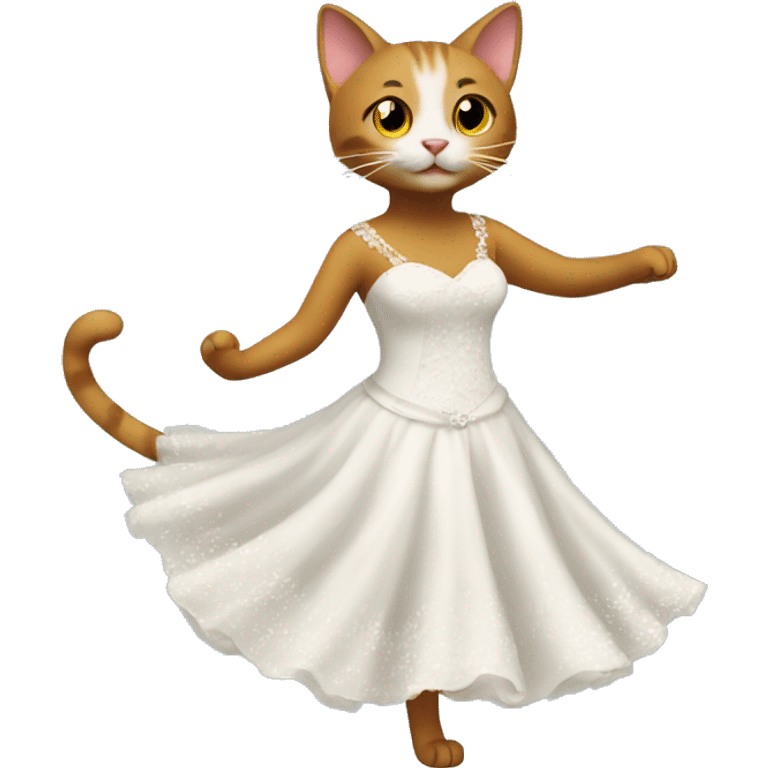 Cat dancing to the left in a wedding dress emoji