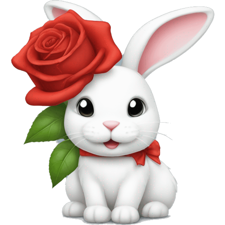 white bunny with a red rose and a red bow on his head emoji