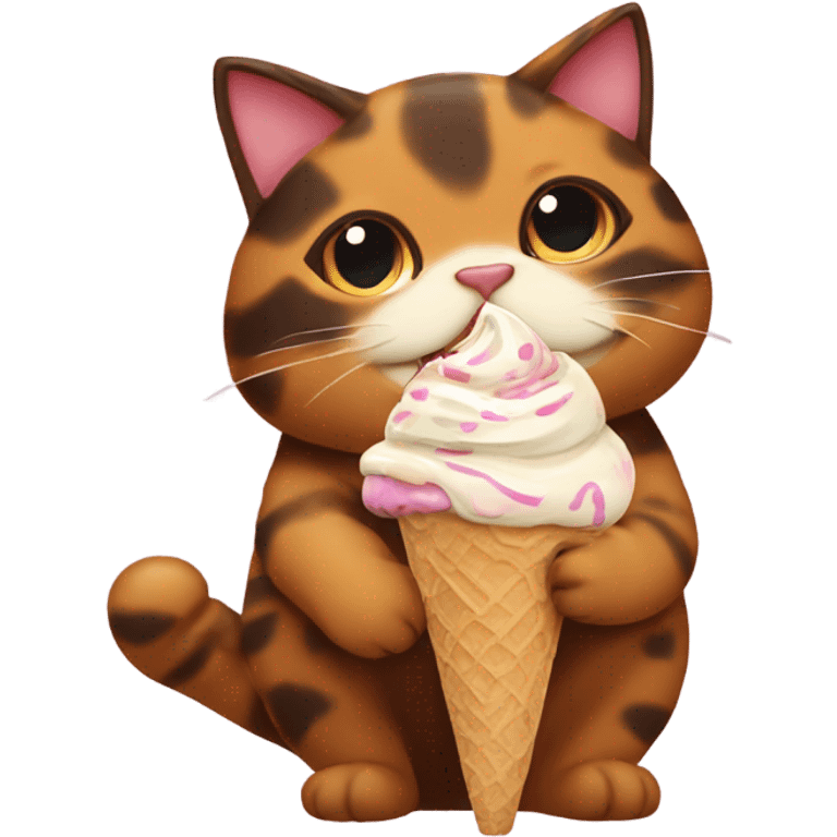 Fat Tortishell cat eating ice cream emoji