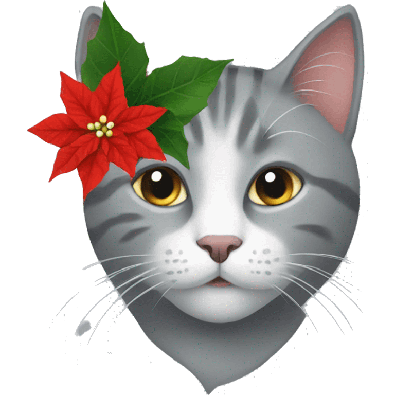 Grey Cat with poinsettia emoji