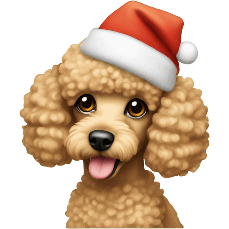 Mini apricot poodle with Christmas Hat emoji