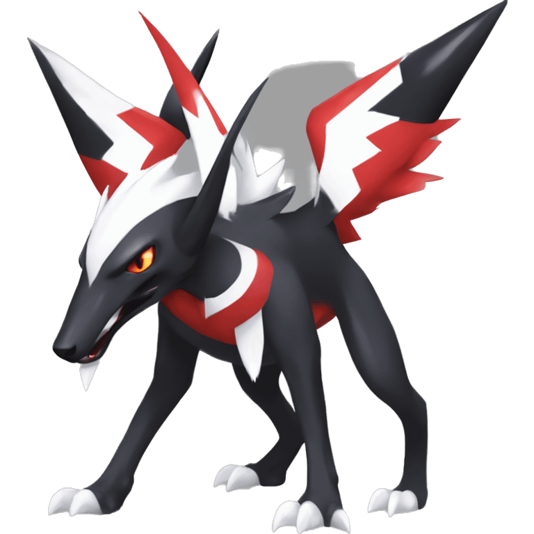 Black Cool Edgy Absol-Houndoom-Garchomp-Luxray Fakémon Digimon with Red and white Edgy markings, full body, outlined emoji