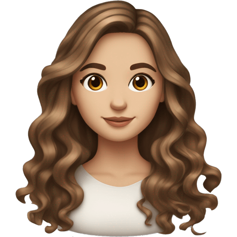 White girl brown eyes with long wavy brown hair with brown highlights balayage reading book emoji