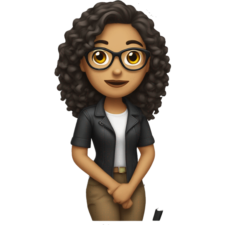 latina with arm crutches, long curly hair, glasses emoji