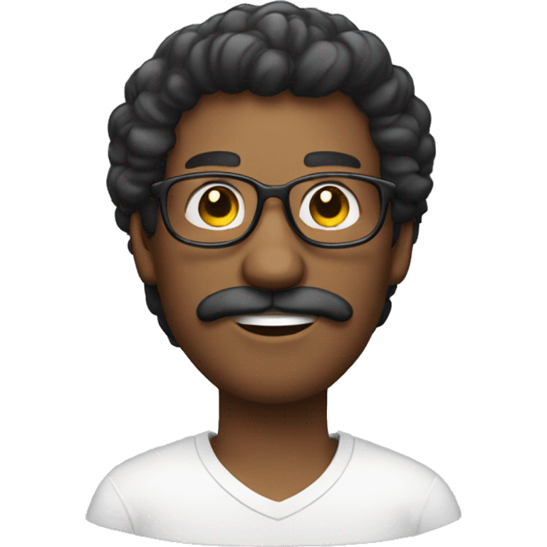 Homem negro com bigode, cabelo branco, usa óculos, sorrindo emoji