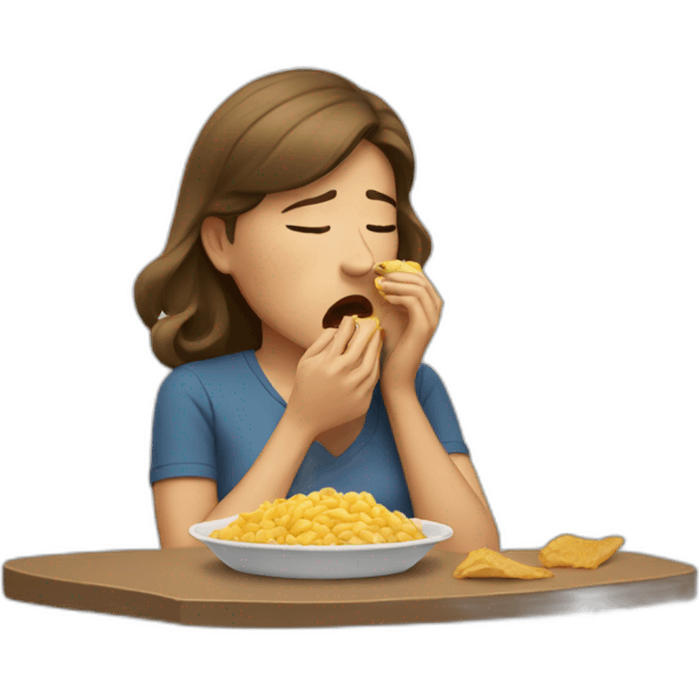 Woman crying and eating emoji