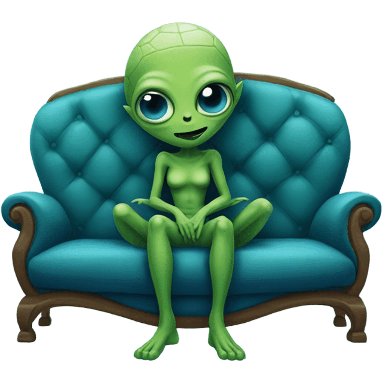 green alien reptilian woman sitting on a blue couch  emoji