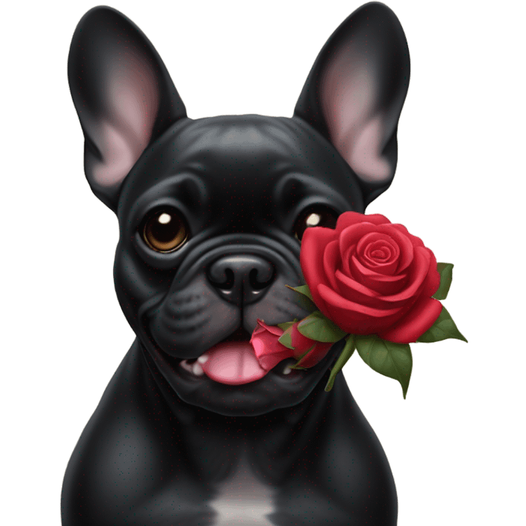 French bulldog black with rose emoji