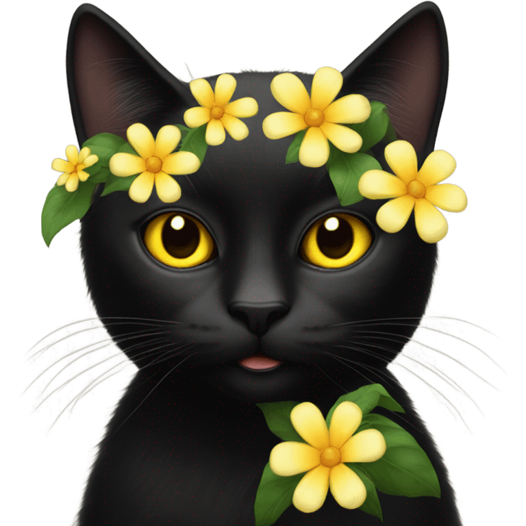 Black cat yellow eyes woth flowers  emoji