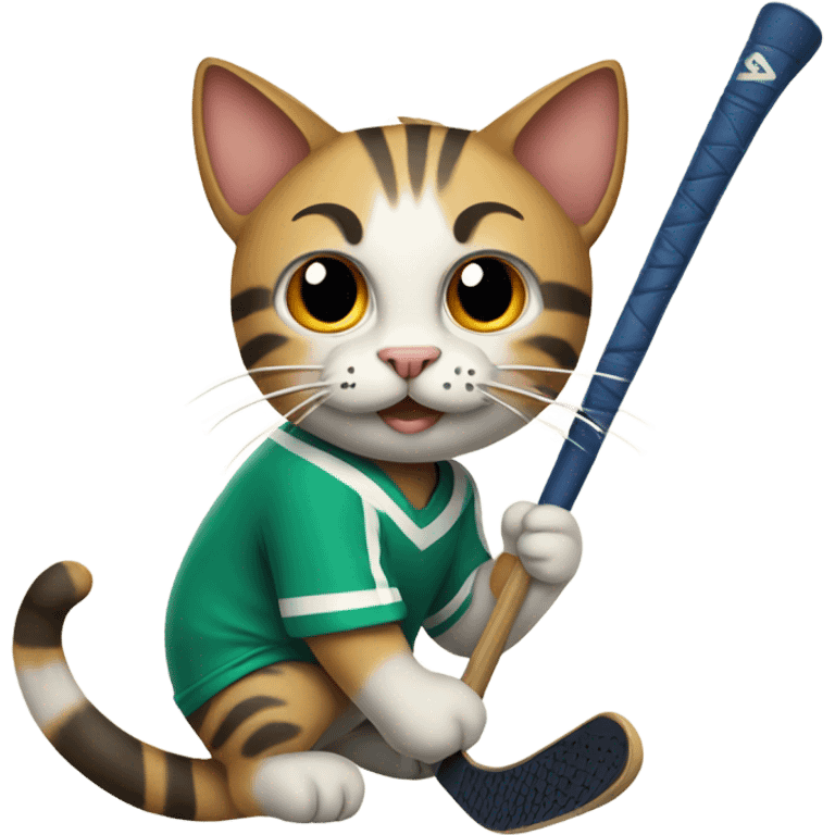 Cat holding a hockey stick emoji