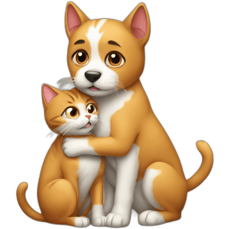 Cat hugging dog emoji