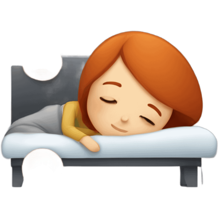 Redhead little woman taking a nap at work emoji