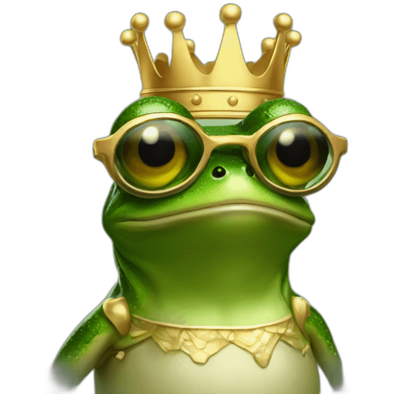 king frog wearing race glasses emoji