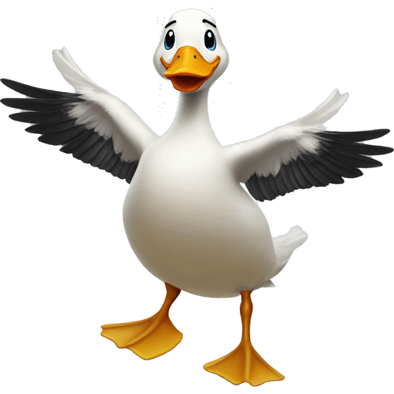 animated standing duck face front dancing on snow with wing open emoji