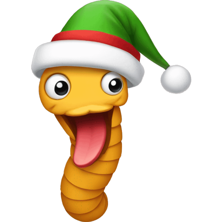 Worm wearing Christmas hat emoji