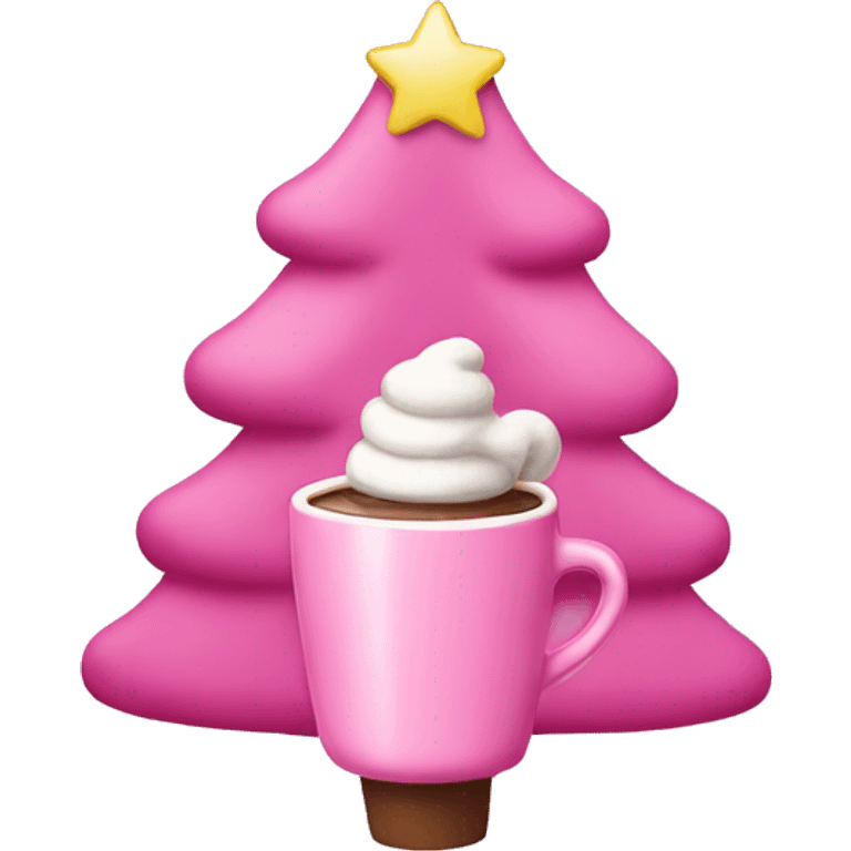 A pink Christmas tree with hot cocoa emoji