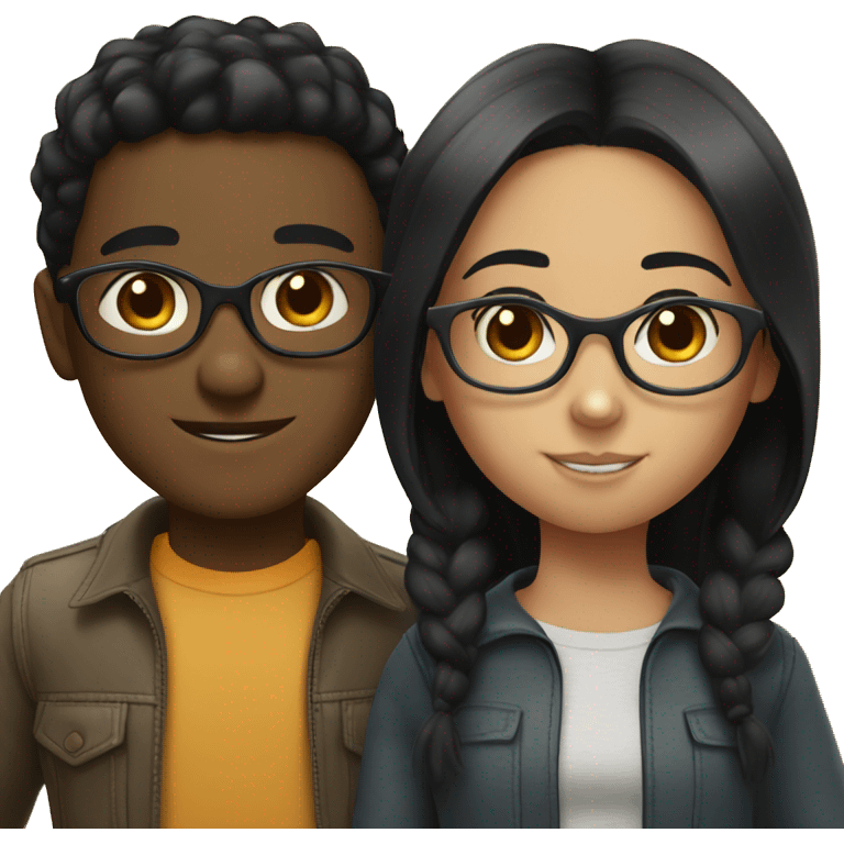 A couple of a boy and a girl, the boy have black hair and glasses emoji