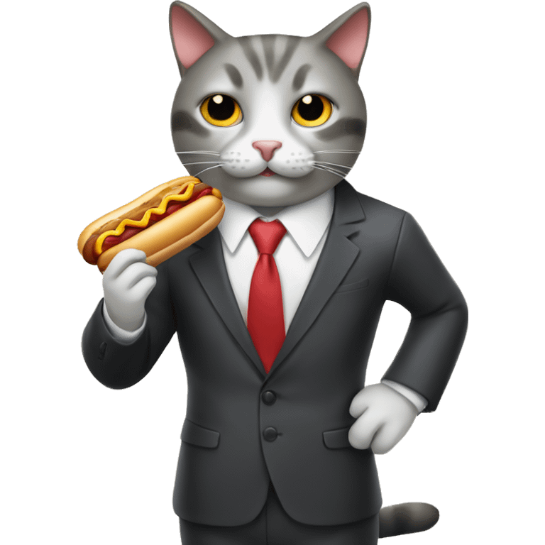 cat in business suit eating hotdog emoji