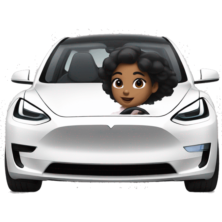 Girl with black hair driving a Tesla model y emoji