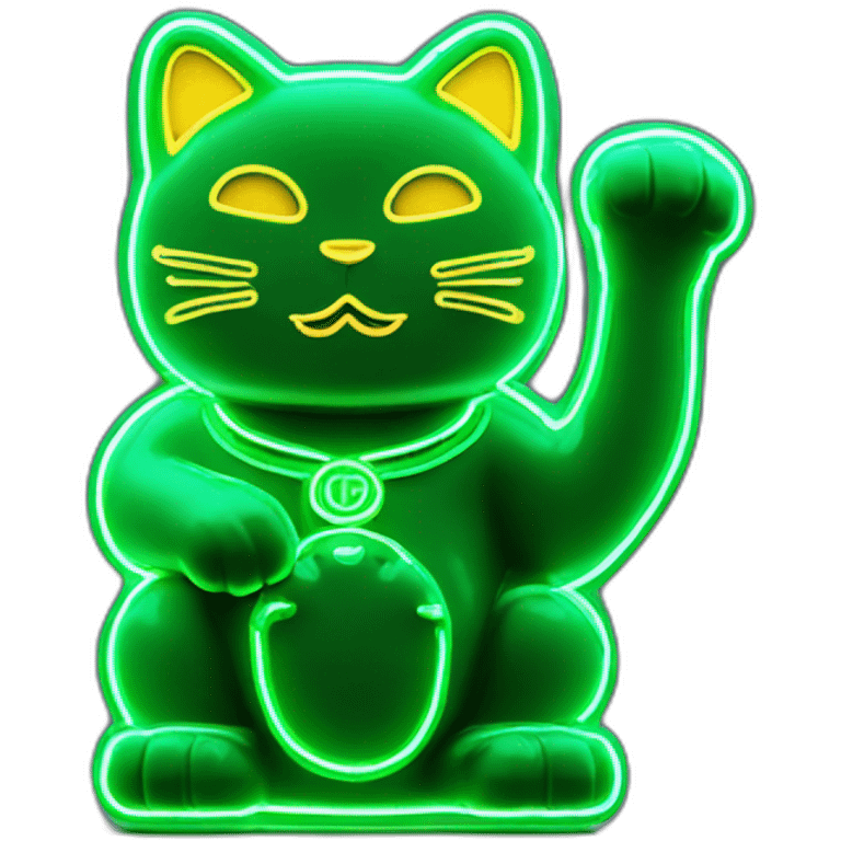 maneki neko 3d in the form of green neon sign emoji