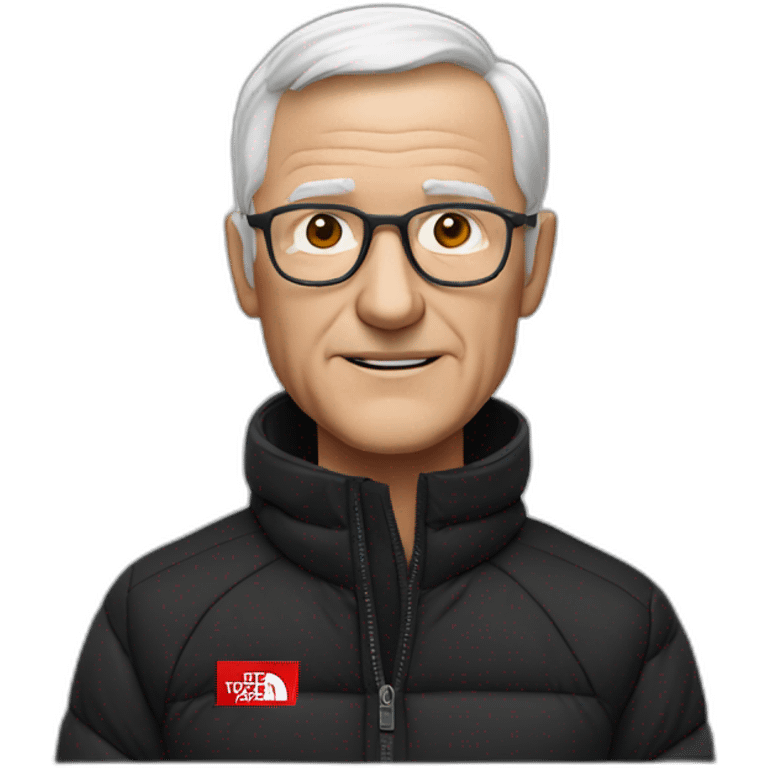 old white man with black and red supreme north face jacket emoji