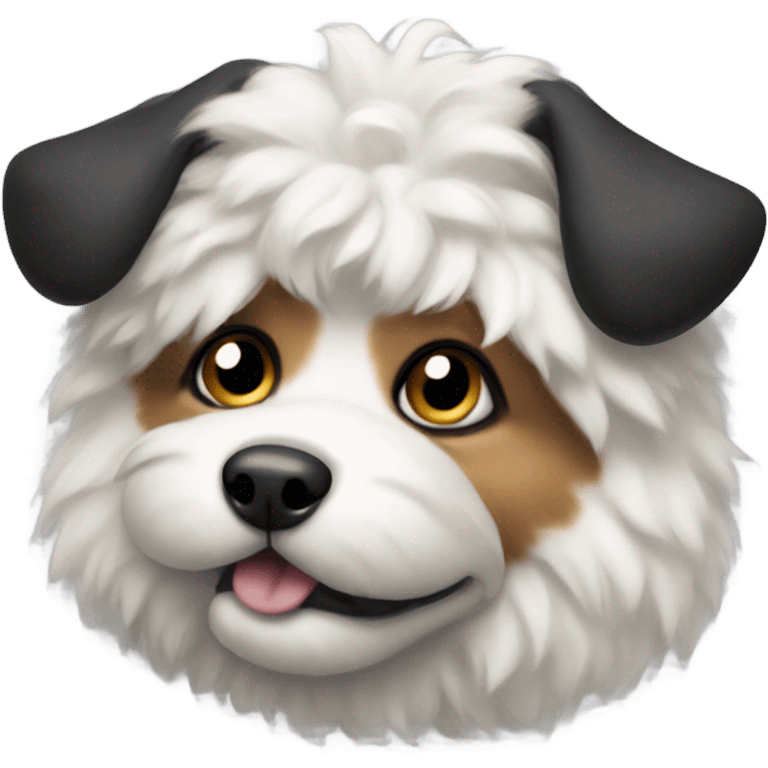 Fluffy Dog wearing a black bow on his head  emoji