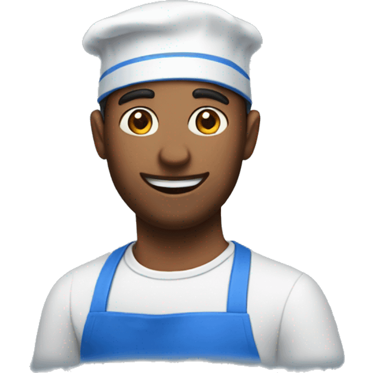 guy in a blue apron and a red hat emoji