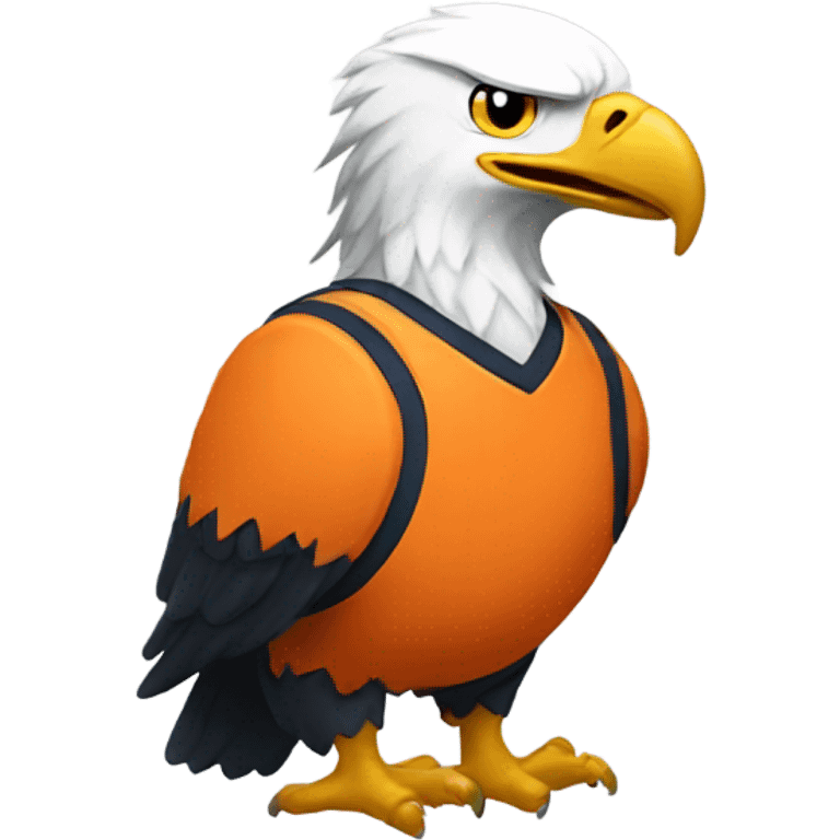 Bald eagle wearing orange and white basketball jersey emoji