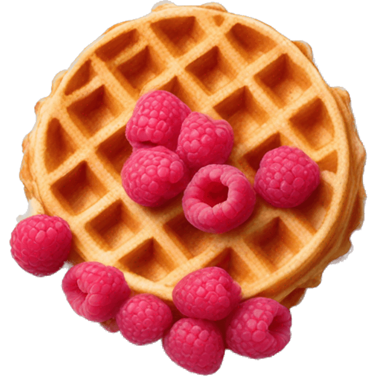 Pink waffles with raspberry on the plate  emoji