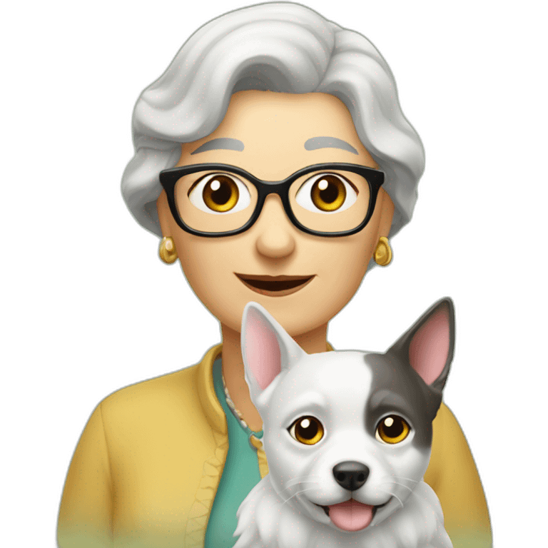 Vieille dame, avec un petit chien et un gros chat emoji