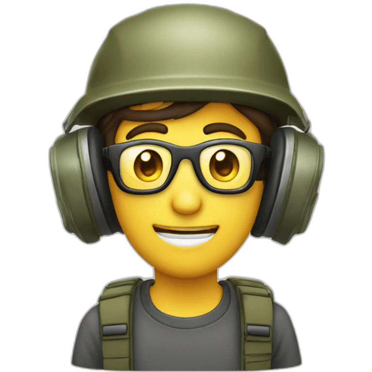 personne casque anti bruit avec lunette detir et casquette emoji