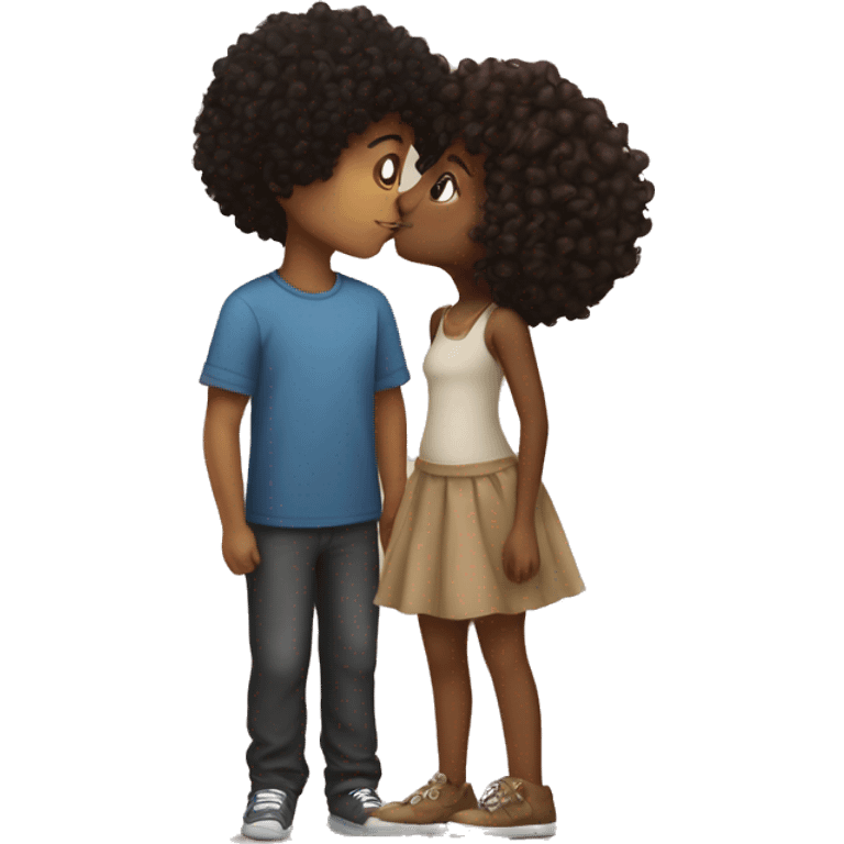 Black Curly hair boy kissing a brown short curly girl  emoji