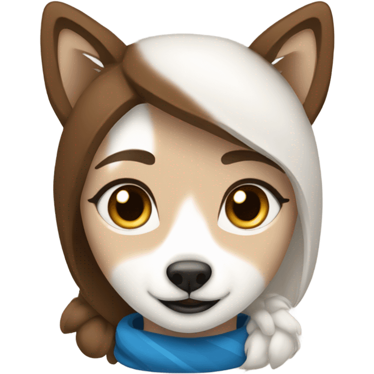 White Woman hair brown and bleus eyes and golden Husky  emoji