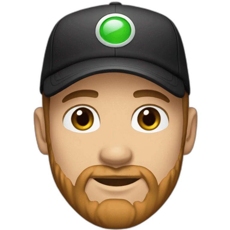 30 year old man, Caucasian light skin, green brown eyes, brown beard and a black cap emoji