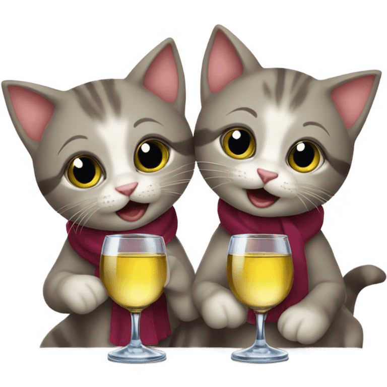 Silly kittens holding glasses of wine emoji