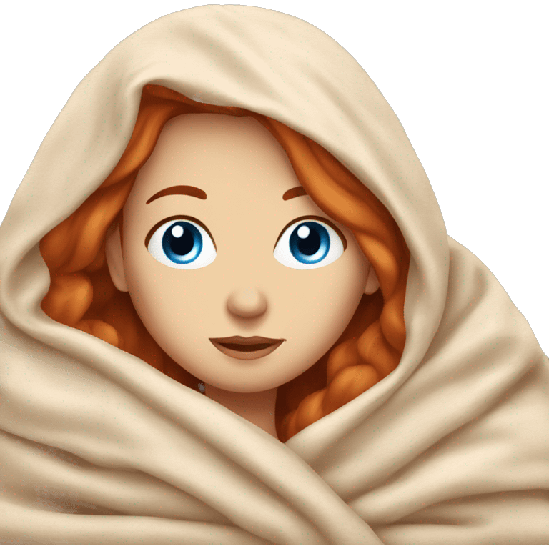 Relaxing redhead woman blue eyes in a blanket  emoji