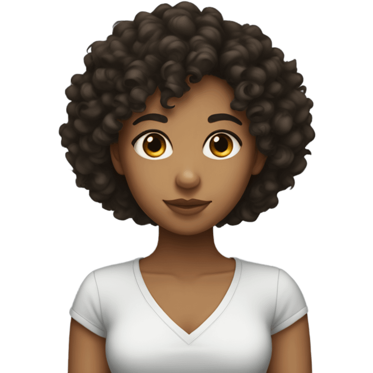 Mixed girl with dark, flat, curly hair and curly bangs emoji