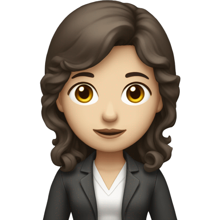 a developer girl with laptop in front, dark brown hair, white skin, wavy hair emoji